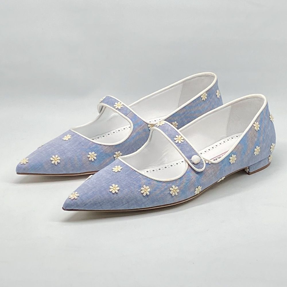 Manolo Blahnik Campari Blue Mary Jane Ballet Flats size 38.5